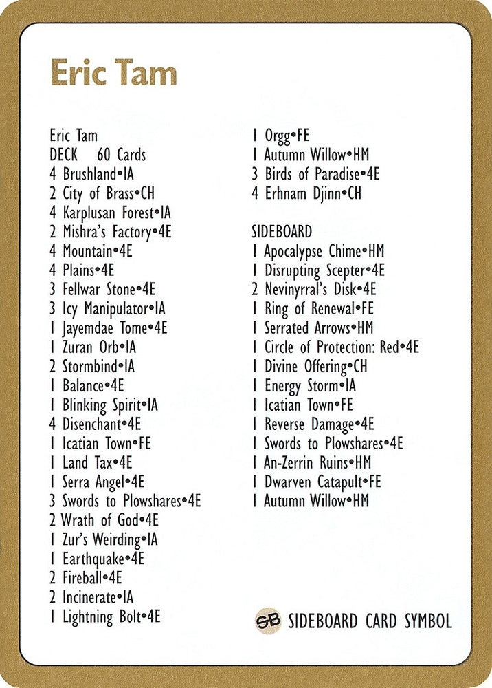 Image for 1996 Eric Tam Decklist Card [World Championship Decks]