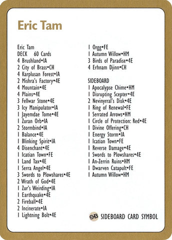 Image for 1996 Eric Tam Decklist Card [World Championship Decks]