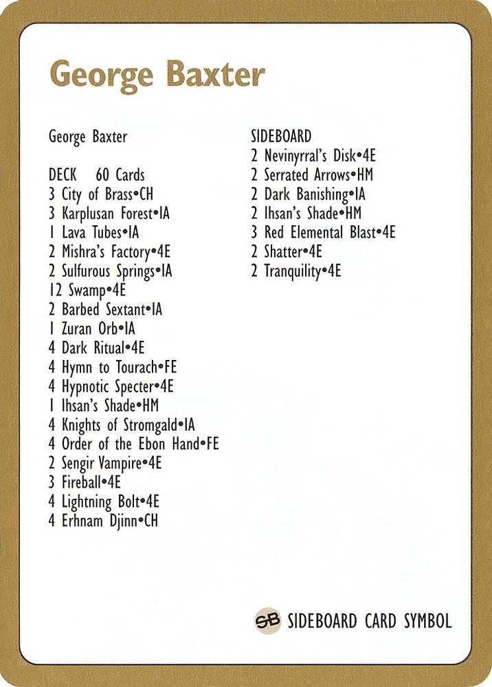 Image for 1996 George Baxter Decklist Card [World Championship Decks]