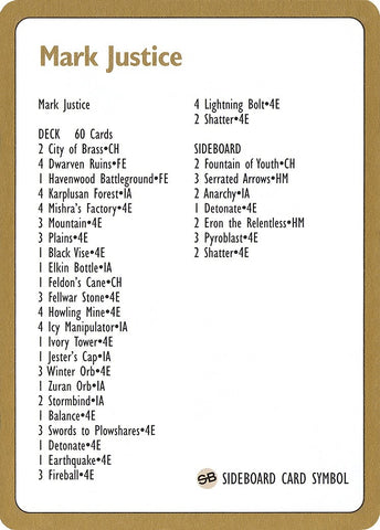 Image for 1996 Mark Justice Decklist Card [World Championship Decks]