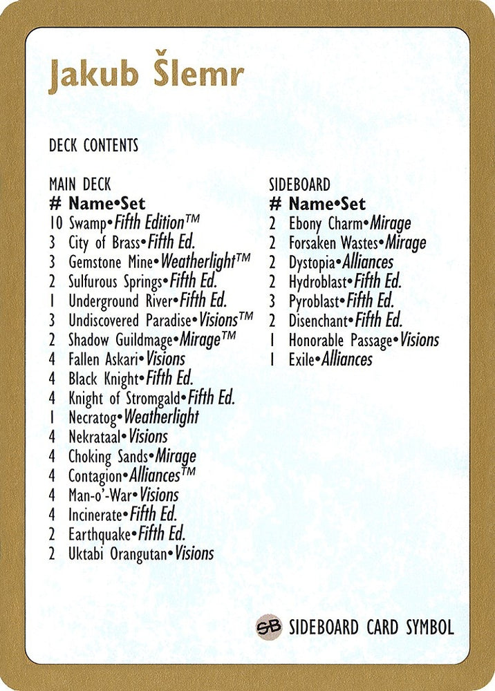 Image for 1997 Jakub Slemr Decklist Card [World Championship Decks]