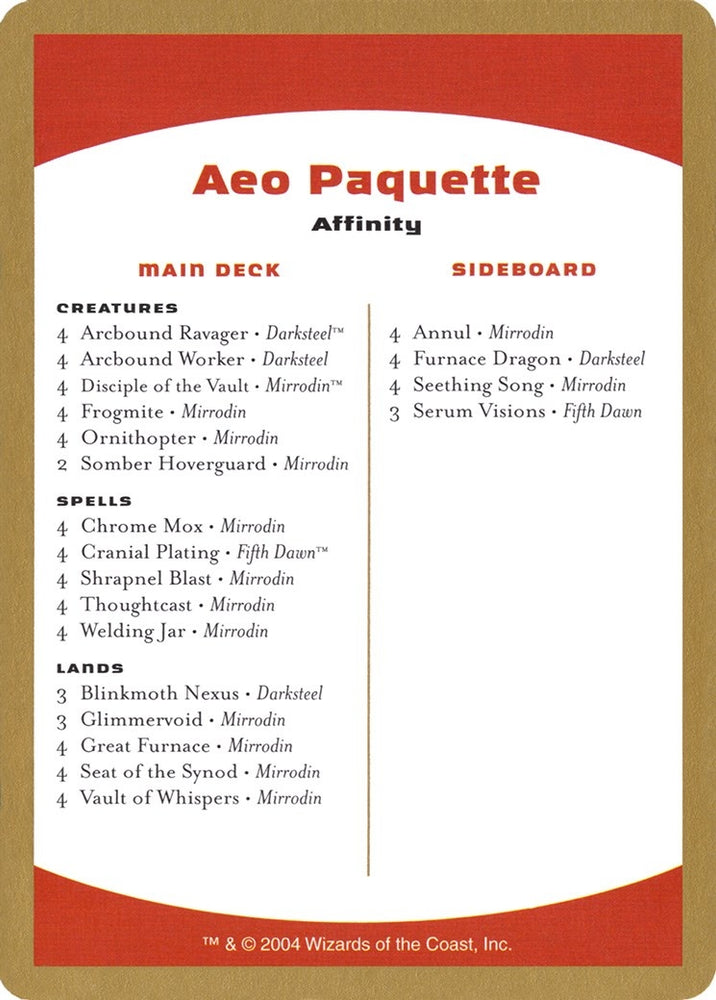 Image for 2004 Aeo Paquette Decklist Card [World Championship Decks]