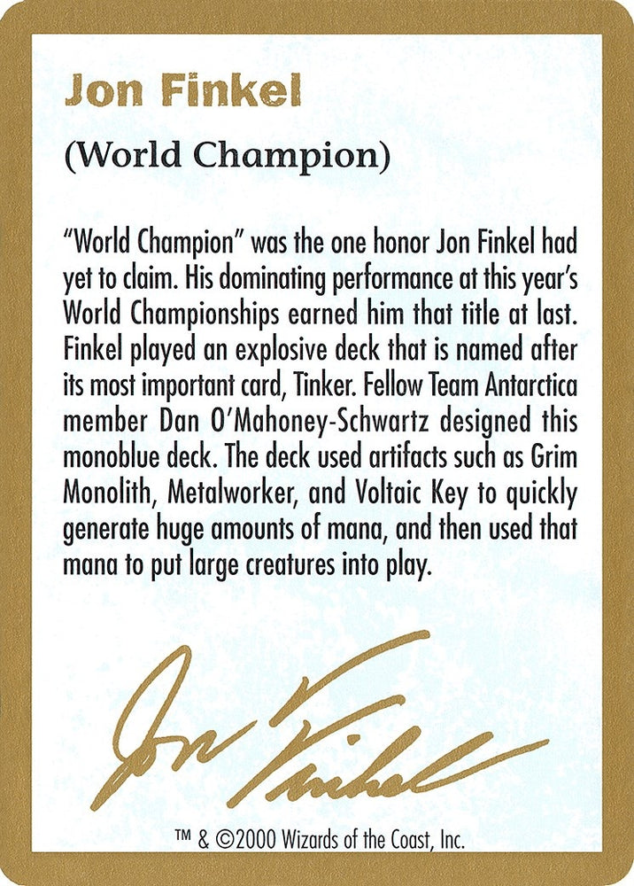 Image for 2000 Jon Finkel Biography Card [World Championship Decks]