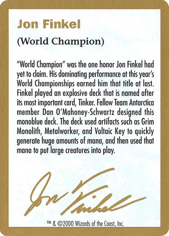Image for 2000 Jon Finkel Biography Card [World Championship Decks]