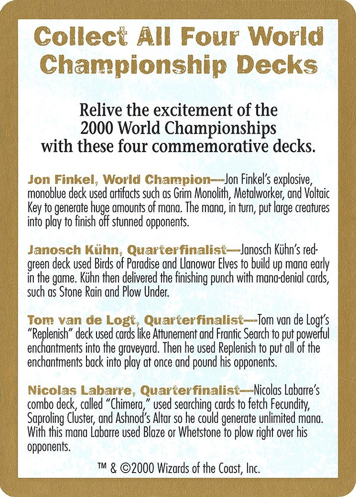 Image for 2000 World Championship Advertisement Card [World Championship Decks]