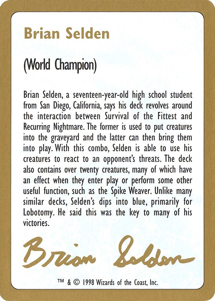 Image for 1998 Brian Selden Biography Card [World Championship Decks]