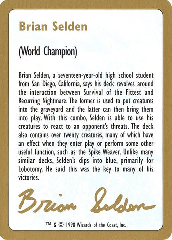 Image for 1998 Brian Selden Biography Card [World Championship Decks]