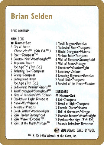 Image for 1998 Brian Selden Decklist Card [World Championship Decks]