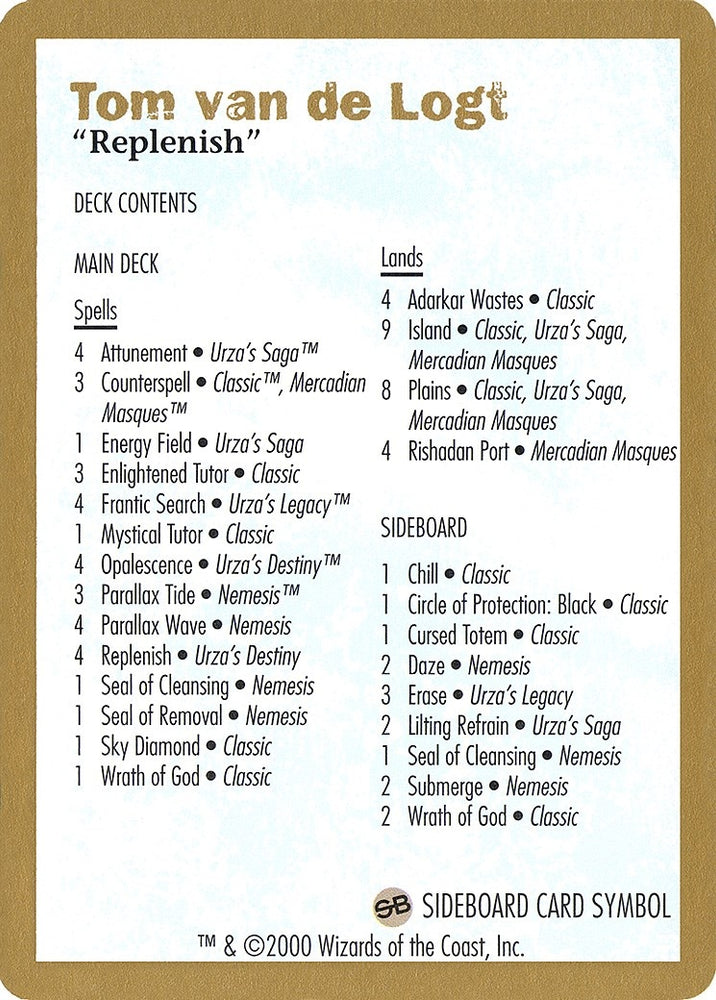 Image for 2000 Tom van de Logt Decklist Card [World Championship Decks]