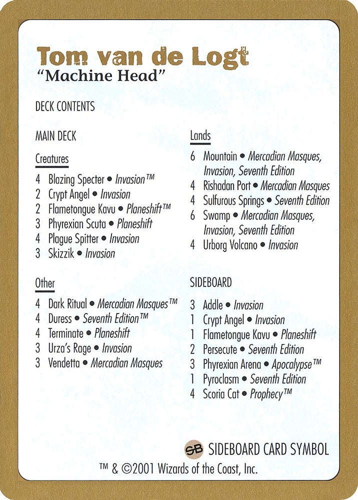 Image for 2001 Tom van de Logt Decklist Card [World Championship Decks]