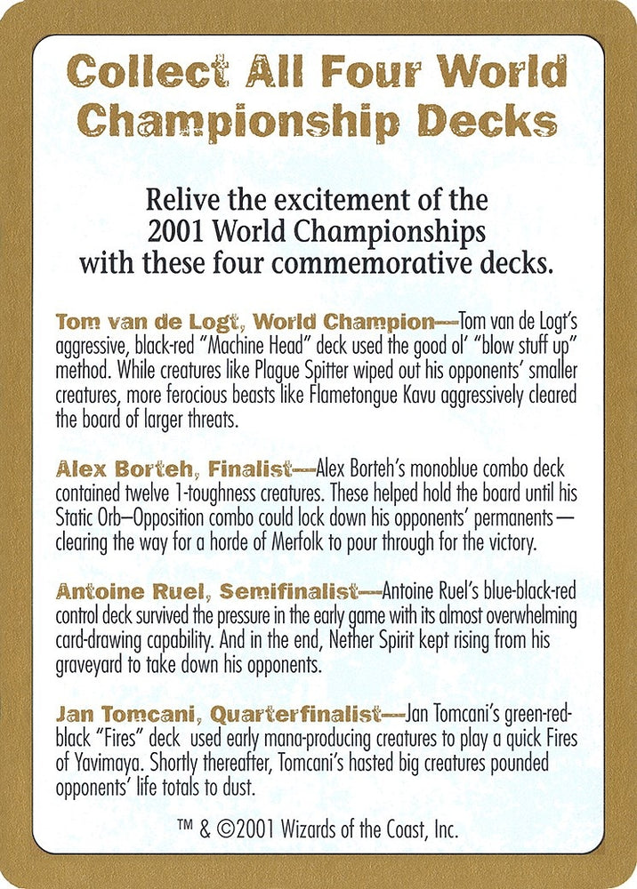 Image for 2001 World Championship Advertisement Card [World Championship Decks]