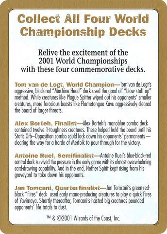 Image for 2001 World Championship Advertisement Card [World Championship Decks]