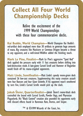 Image for 1999 World Championship Advertisement Card [World Championship Decks]