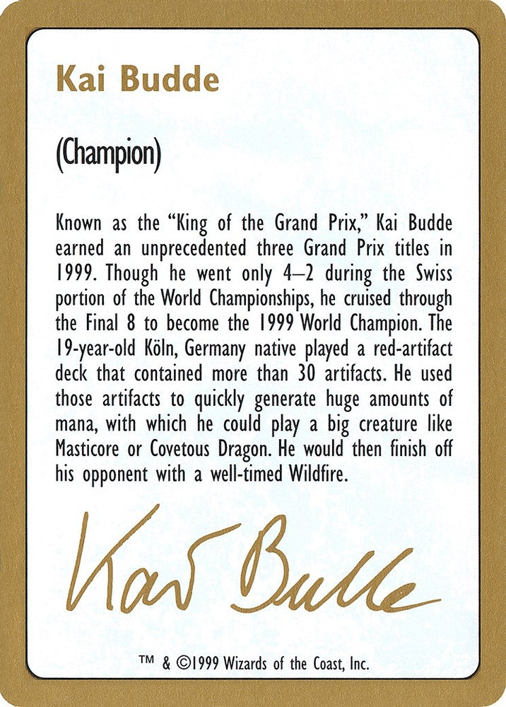 Image for 1999 Kai Budde Biography Card [World Championship Decks]