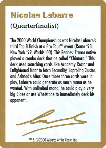 Image for 2000 Nicolas Labarre Biography Card [World Championship Decks]
