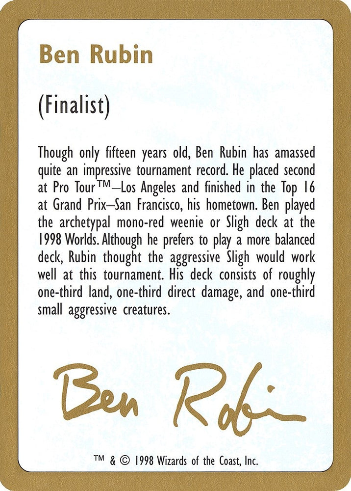 Image for 1998 Ben Rubin Biography Card [World Championship Decks]