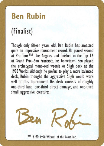Image for 1998 Ben Rubin Biography Card [World Championship Decks]