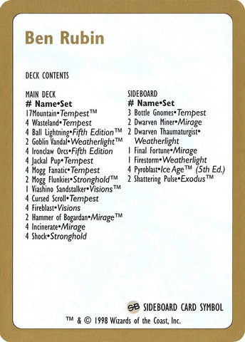 Image for 1998 Ben Rubin Decklist Card [World Championship Decks]