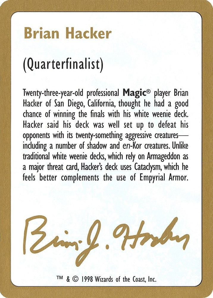 Image for 1998 Brian Hacker Biography Card [World Championship Decks]