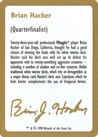 Image for 1998 Brian Hacker Biography Card [World Championship Decks]