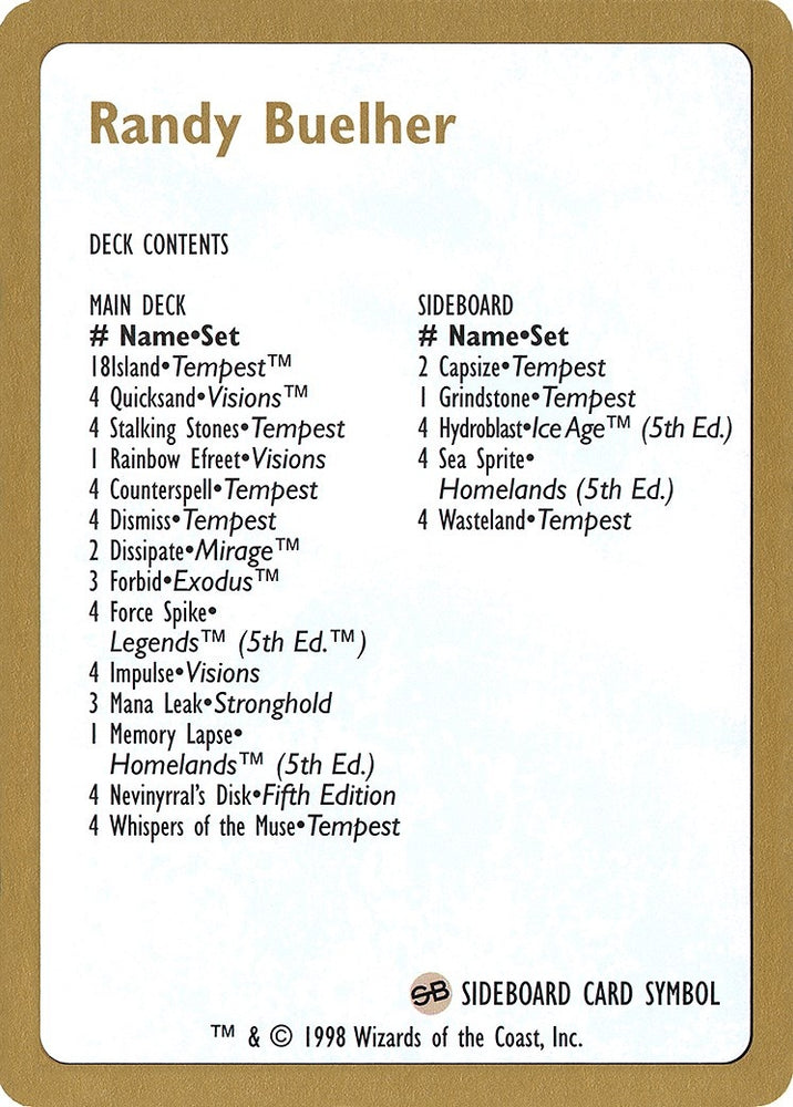Image for 1998 Randy Buehler Decklist Card [World Championship Decks]