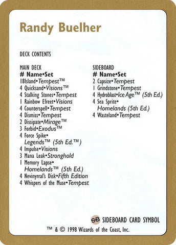 Image for 1998 Randy Buehler Decklist Card [World Championship Decks]
