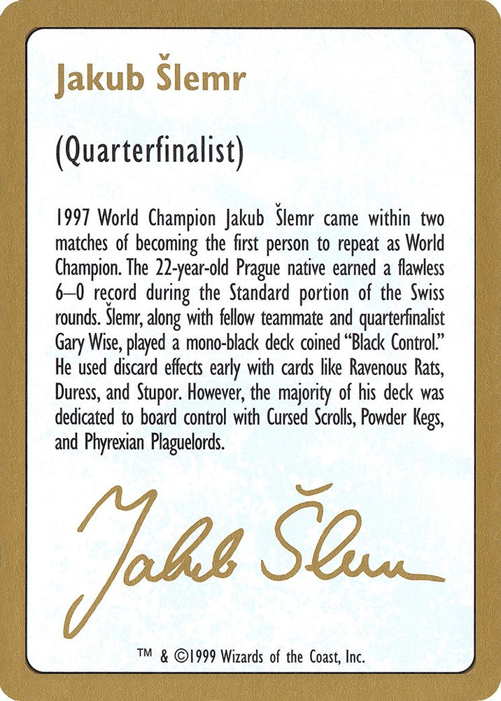 Image for 1999 Jakub Slemr Biography Card [World Championship Decks]