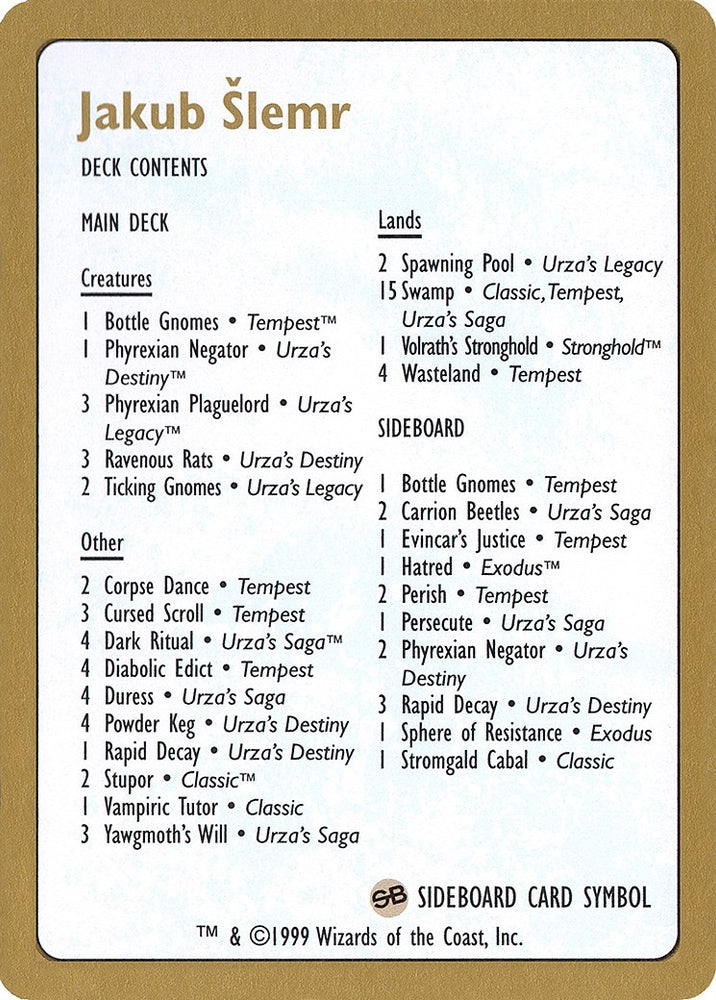 Image for 1999 Jakub Slemr Decklist Card [World Championship Decks]
