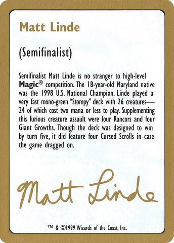 Image for 1999 Matt Linde Biography Card [World Championship Decks]