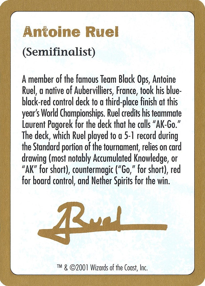 Image for 2001 Antoine Ruel Biography Card [World Championship Decks]
