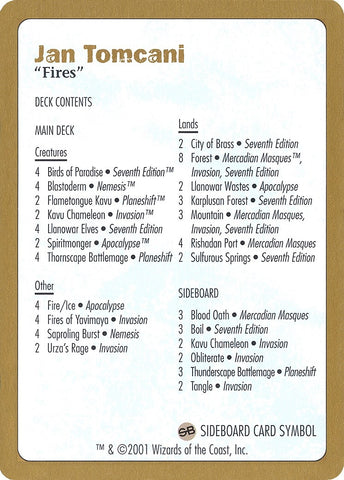 Image for 2001 Jan Tomcani Decklist Card [World Championship Decks]