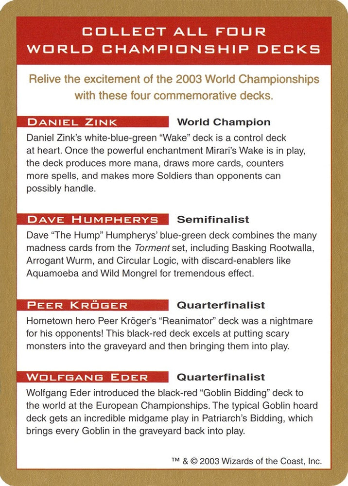 Image for 2003 World Championship Advertisement Card [World Championship Decks]
