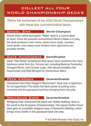 Image for 2003 World Championship Advertisement Card [World Championship Decks]