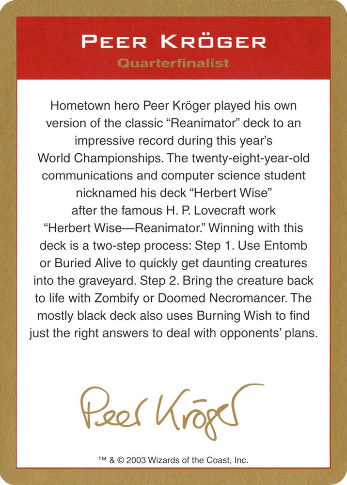Image for 2003 Peer Kroger Biography Card [World Championship Decks]