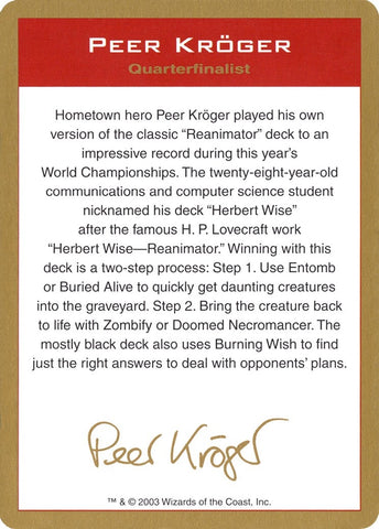 Image for 2003 Peer Kroger Biography Card [World Championship Decks]