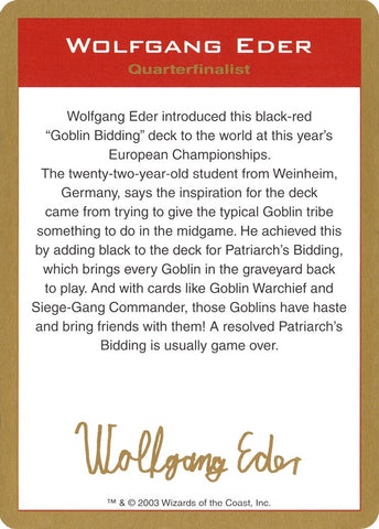 Image for 2003 Wolfgang Eder Biography Card [World Championship Decks]