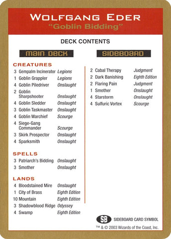 Image for 2003 Wolfgang Eder Decklist Card [World Championship Decks]