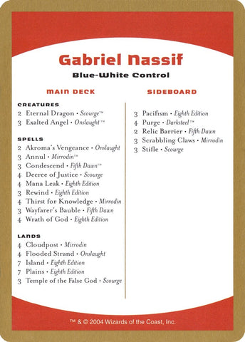 Image for 2004 Gabriel Nassif Decklist Card [World Championship Decks]