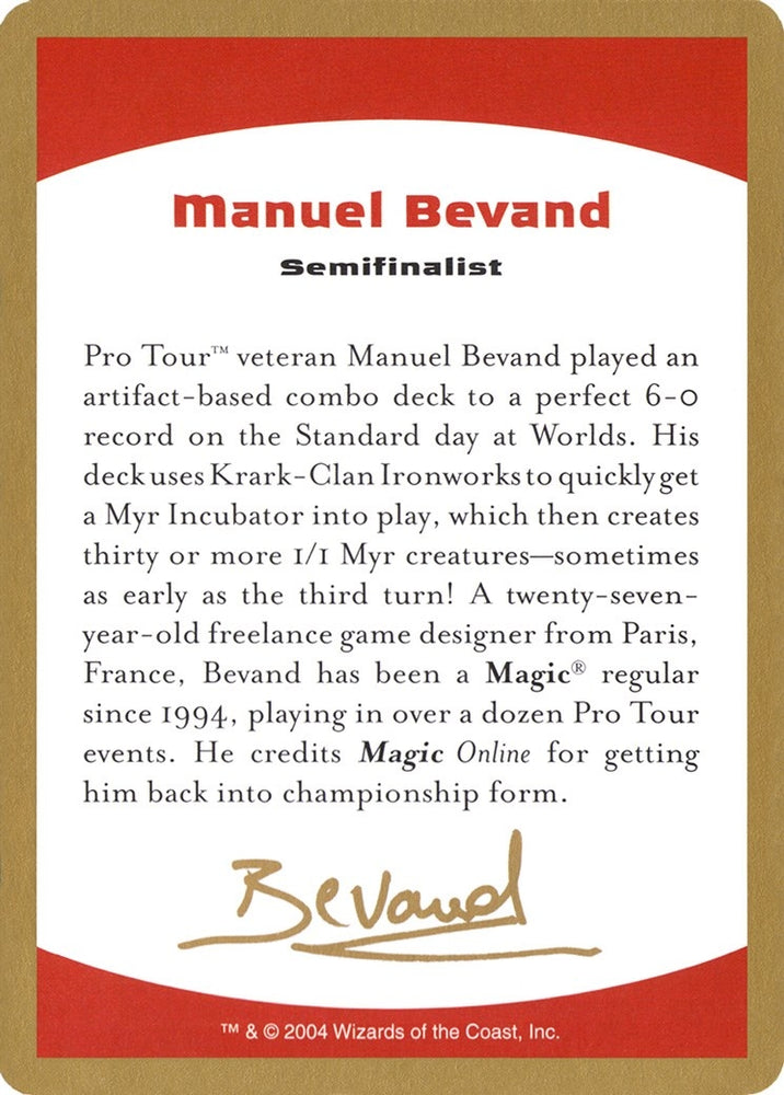 Image for 2004 Manuel Bevand Biography Card [World Championship Decks]