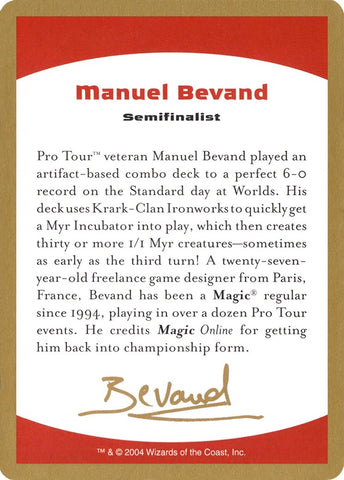 Image for 2004 Manuel Bevand Biography Card [World Championship Decks]