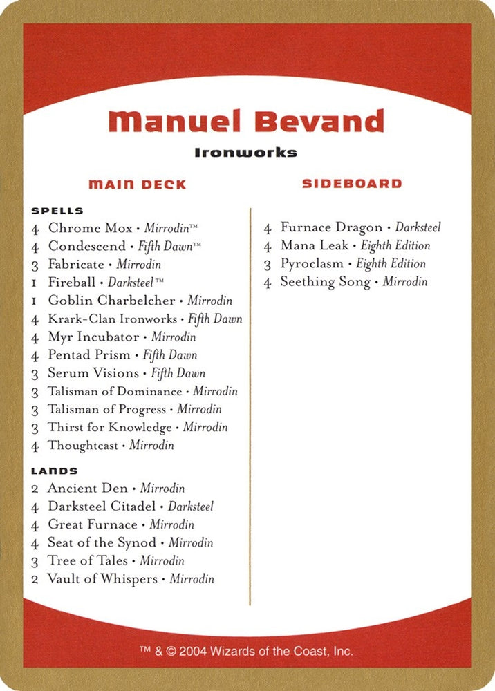 Image for 2004 Manuel Bevand Decklist Card [World Championship Decks]