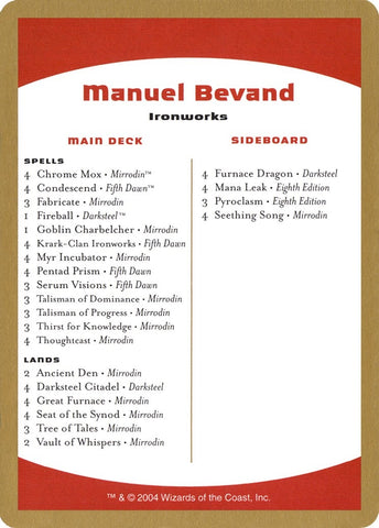 Image for 2004 Manuel Bevand Decklist Card [World Championship Decks]