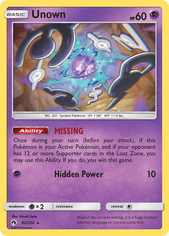 Image for Unown (92) (92/214) [SM - Lost Thunder]