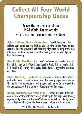 Image for 1998 World Championship Advertisement Card [World Championship Decks]