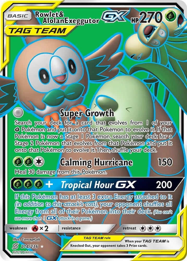 Image for Rowlet & Alolan Exeggutor GX (Full Art) (214/236) - Pokemon