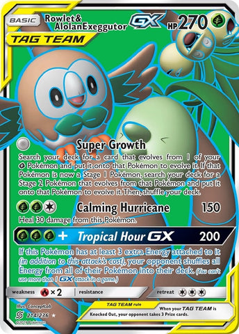 Image for Rowlet & Alolan Exeggutor GX (Full Art) (214/236) - Pokemon