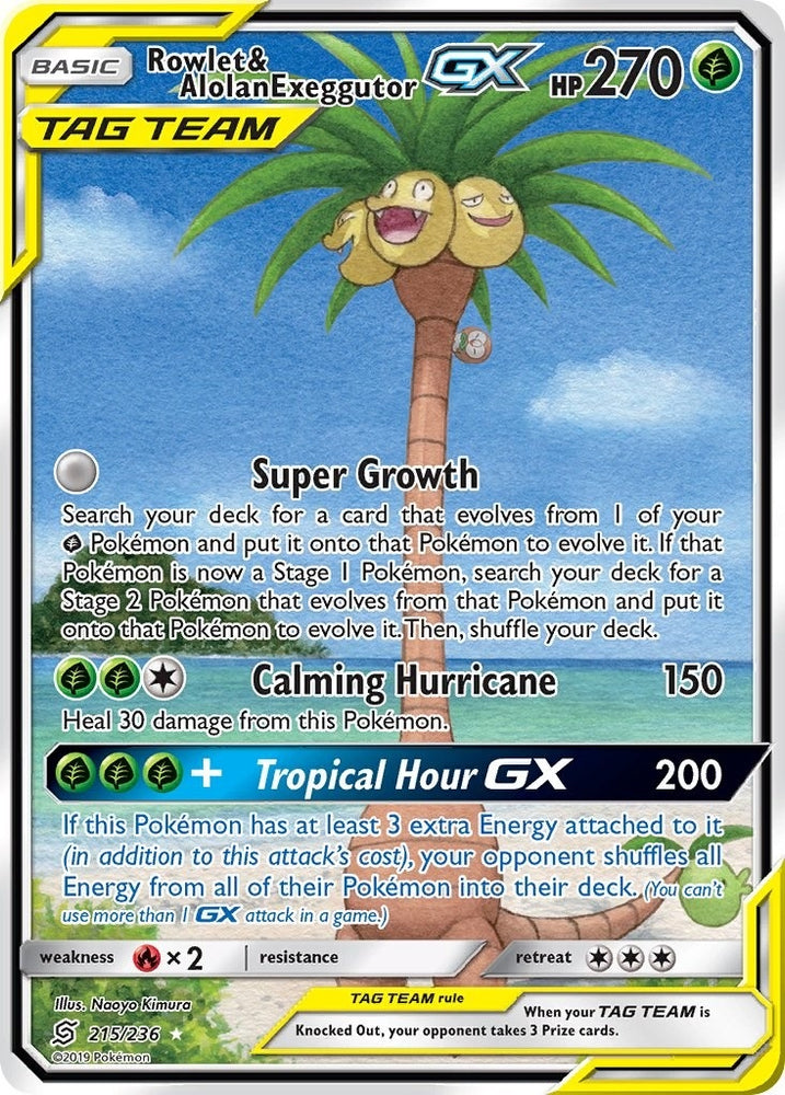 Image for Rowlet & Alolan Exeggutor GX (Alternate Full Art) (215/236) - Pokemon