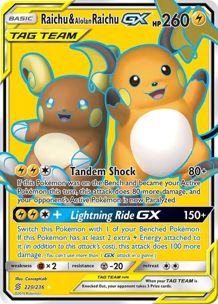 Image for Raichu & Alolan Raichu GX (Full Art) (220/236) - Pokemon