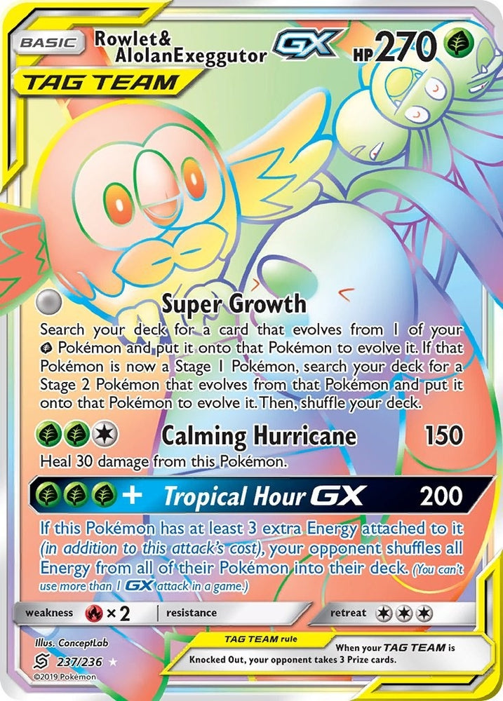 Image for Rowlet & Alolan Exeggutor GX (Secret) (237/236) - Pokemon