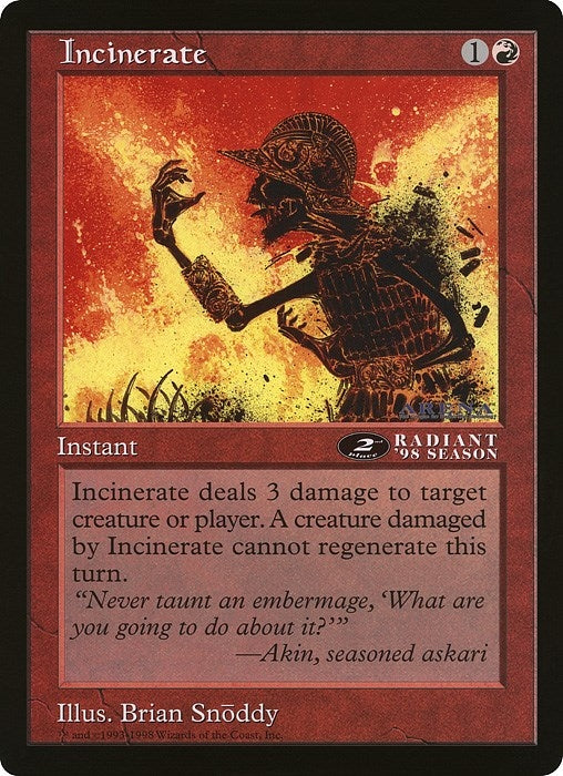 Image for Incinerate (2nd Place) (Arena League) [Oversize Cards]